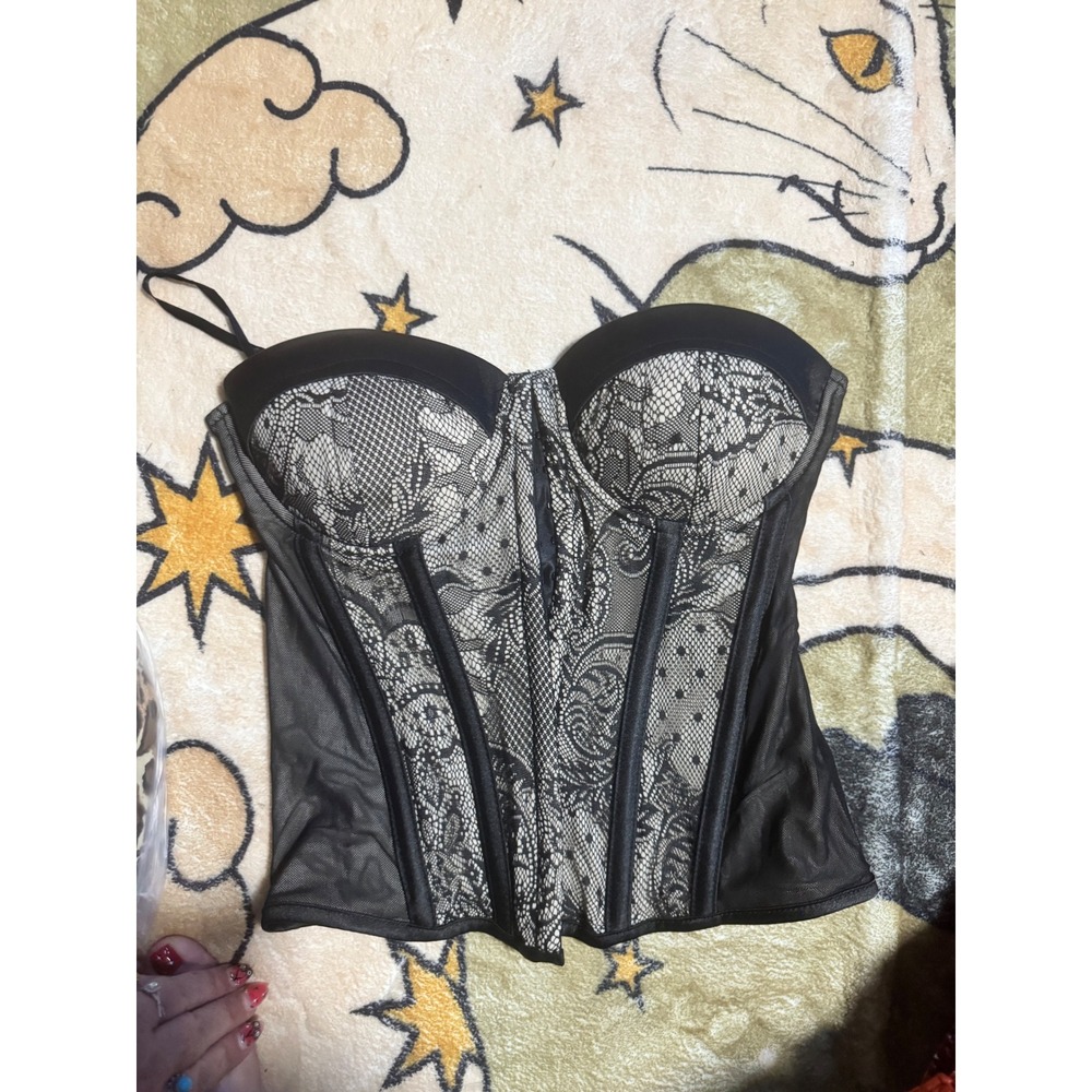 Y2K Charlotte Russe Black Lace Corset‎ Bustier Top, Boning, Adjustable Straps